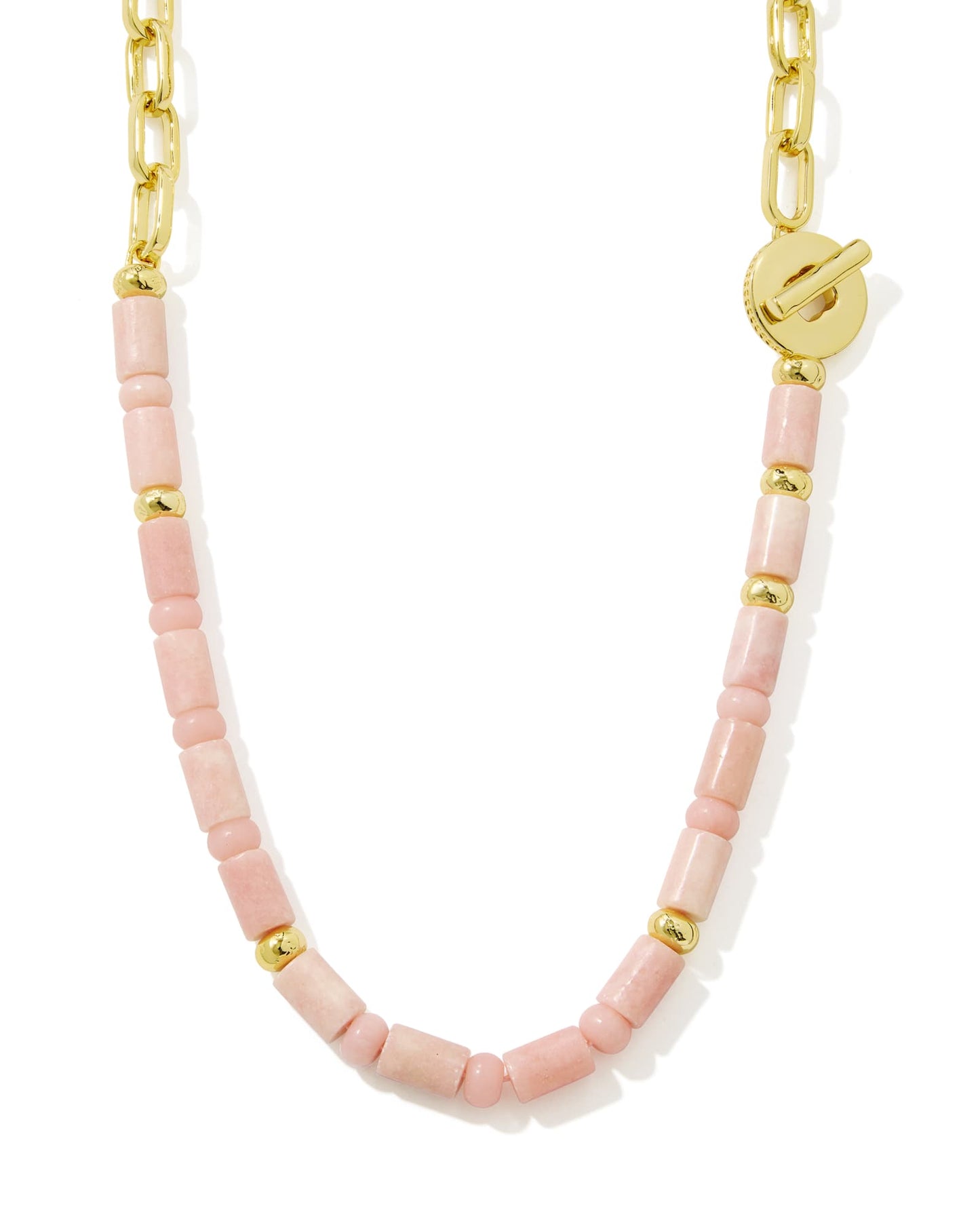 Kendra Scott LINDSEY BEADED HALF CHAIN NECKLACE GOLD LIGHT PINK QUARTZITE