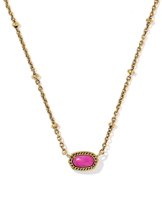 Kendra Scott MINI ELISA SATELLITE SHORT PENDANT NECKLACE VINTAGE GOLD DARK FUCHSIA VARIEGATED MAGNESITE