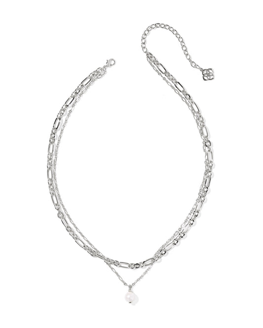 Kendra Scott ASHTON MULTI STRAND NECKLACE SILVER FRESHWATER CULTURED PEARL