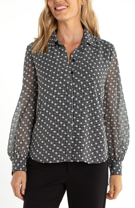 Liverpool long sleeve collared woven blouse with sleeve tie detail