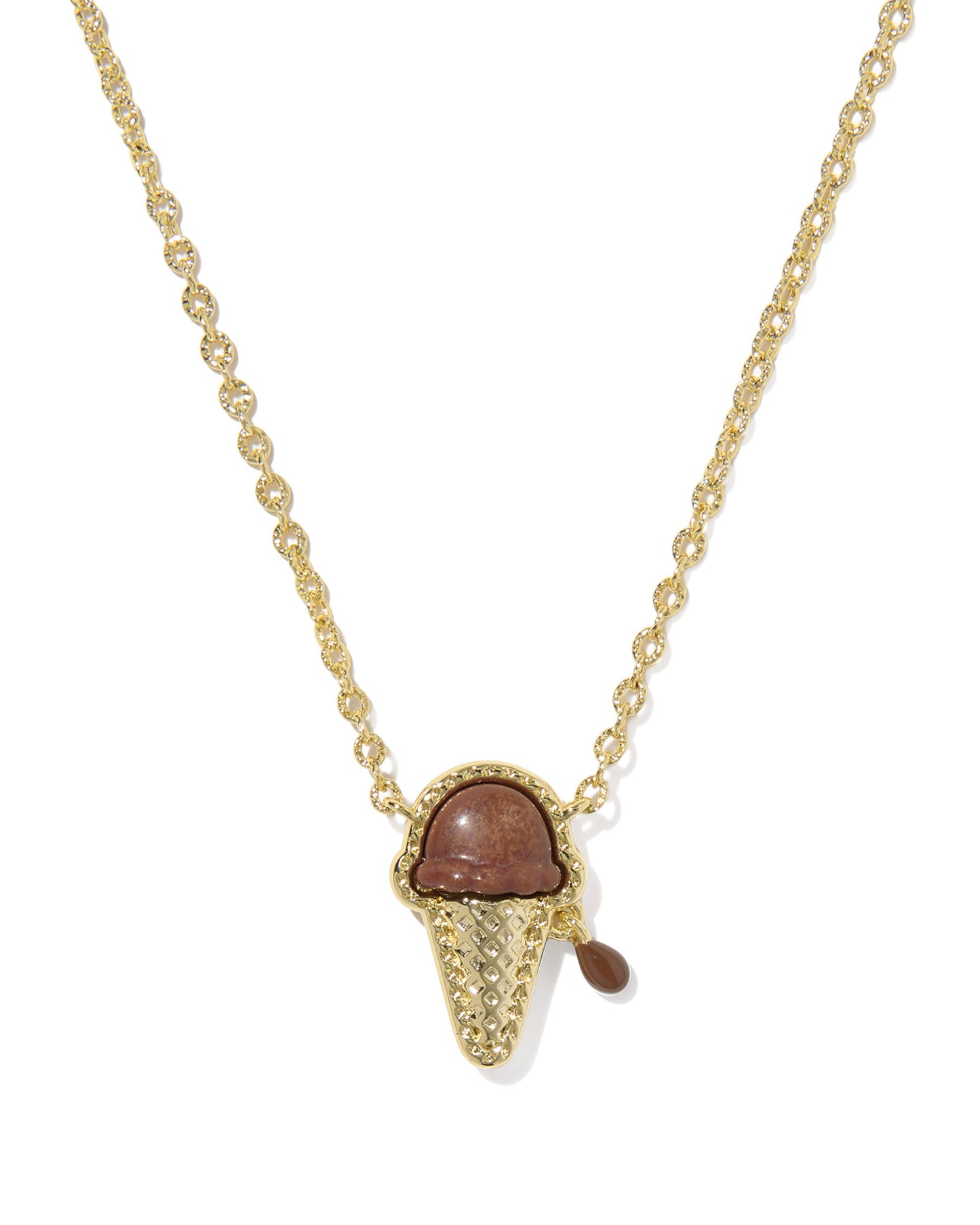 ICE CREAM SHORT PENDANT NECKLACE GOLD BROWN MAGNESITE