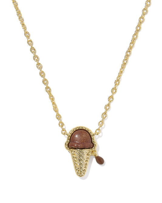ICE CREAM SHORT PENDANT NECKLACE GOLD BROWN MAGNESITE
