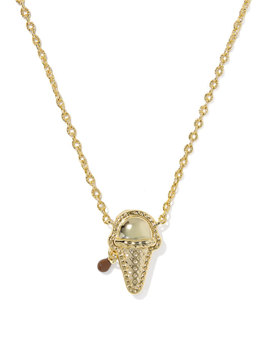 ICE CREAM SHORT PENDANT NECKLACE GOLD BROWN MAGNESITE