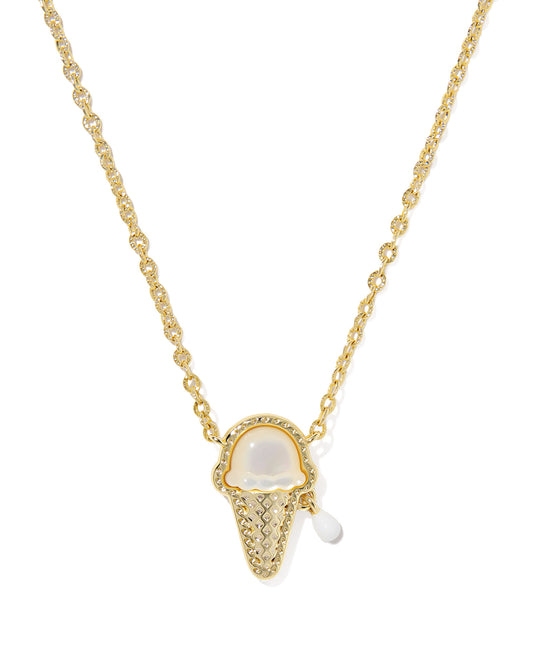 ICE CREAM SHORT PENDANT NECKLACE GOLD IVORY MOTHER OF PEARL