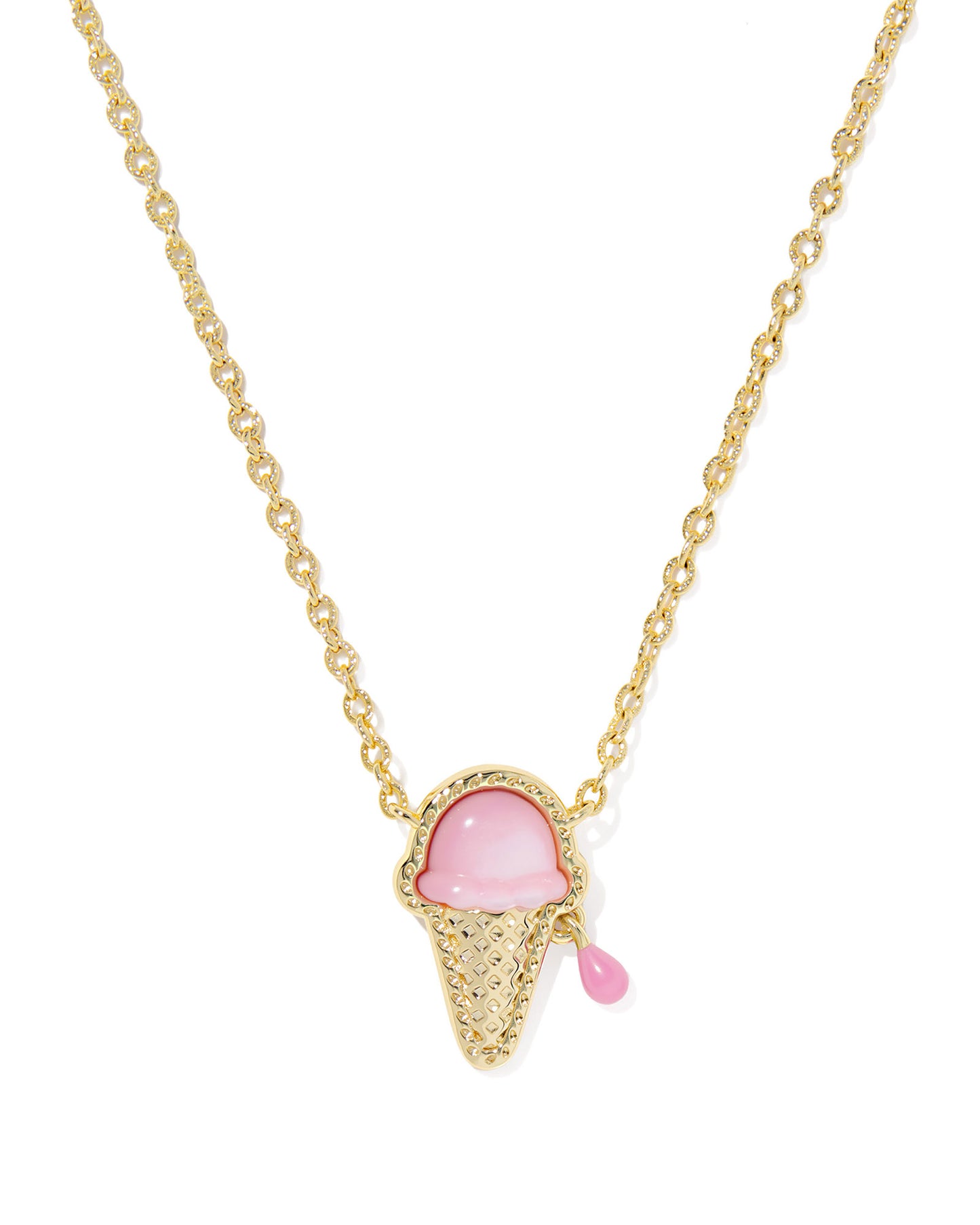 ICE CREAM SHORT PENDANT NECKLACE GOLD PASTEL PINK MOTHER OF PEARL