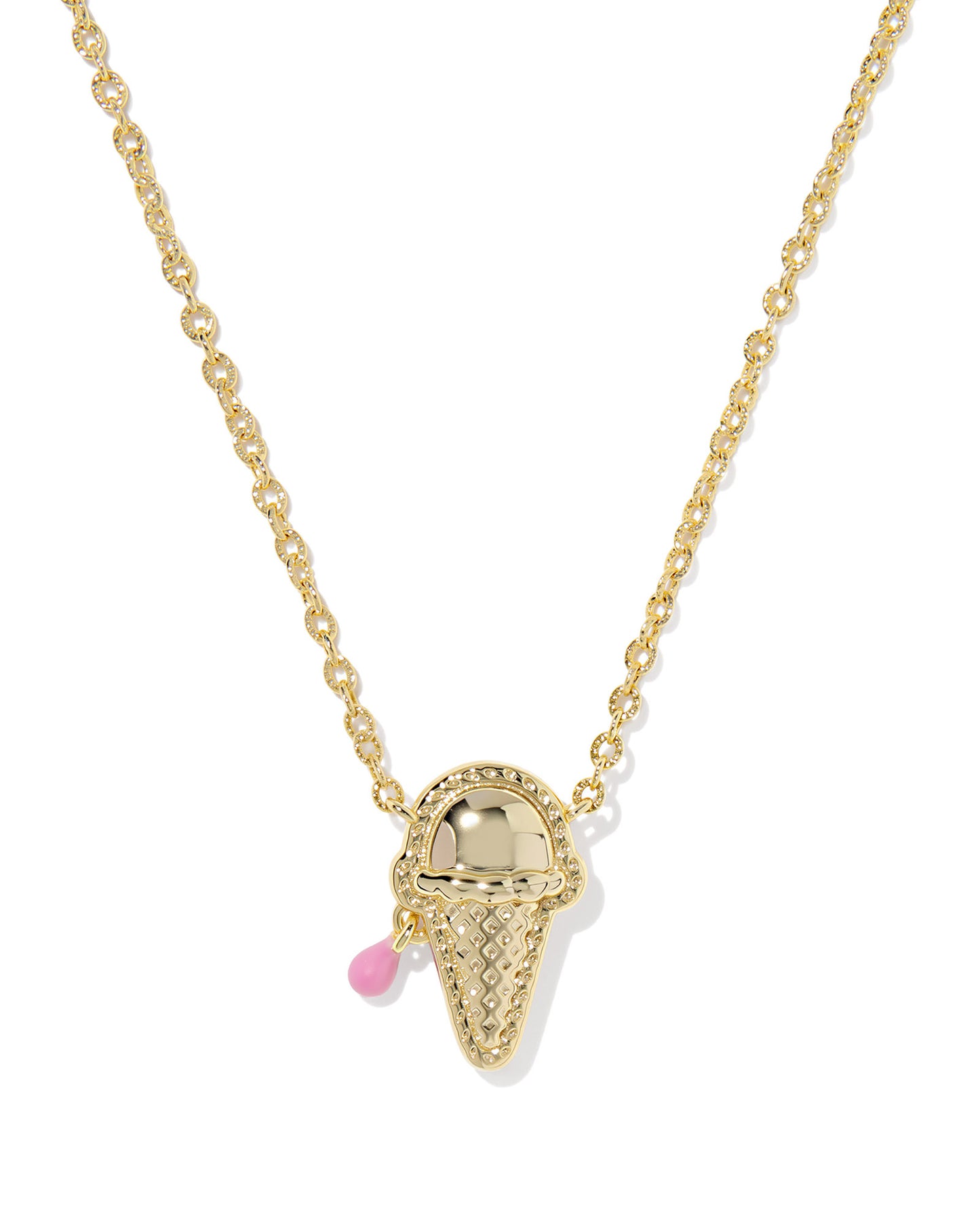 ICE CREAM SHORT PENDANT NECKLACE GOLD PASTEL PINK MOTHER OF PEARL