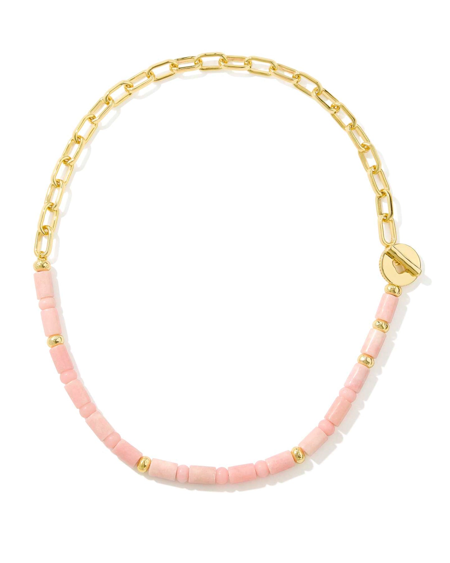 Kendra Scott LINDSEY BEADED HALF CHAIN NECKLACE GOLD LIGHT PINK QUARTZITE