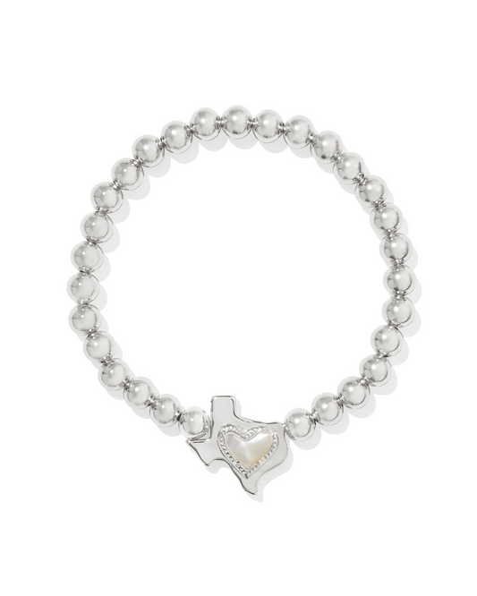Kendra Scott ARI HEART TEXAS STRETCH BRACELET SILVER IVORY MOTHER OF PEARL