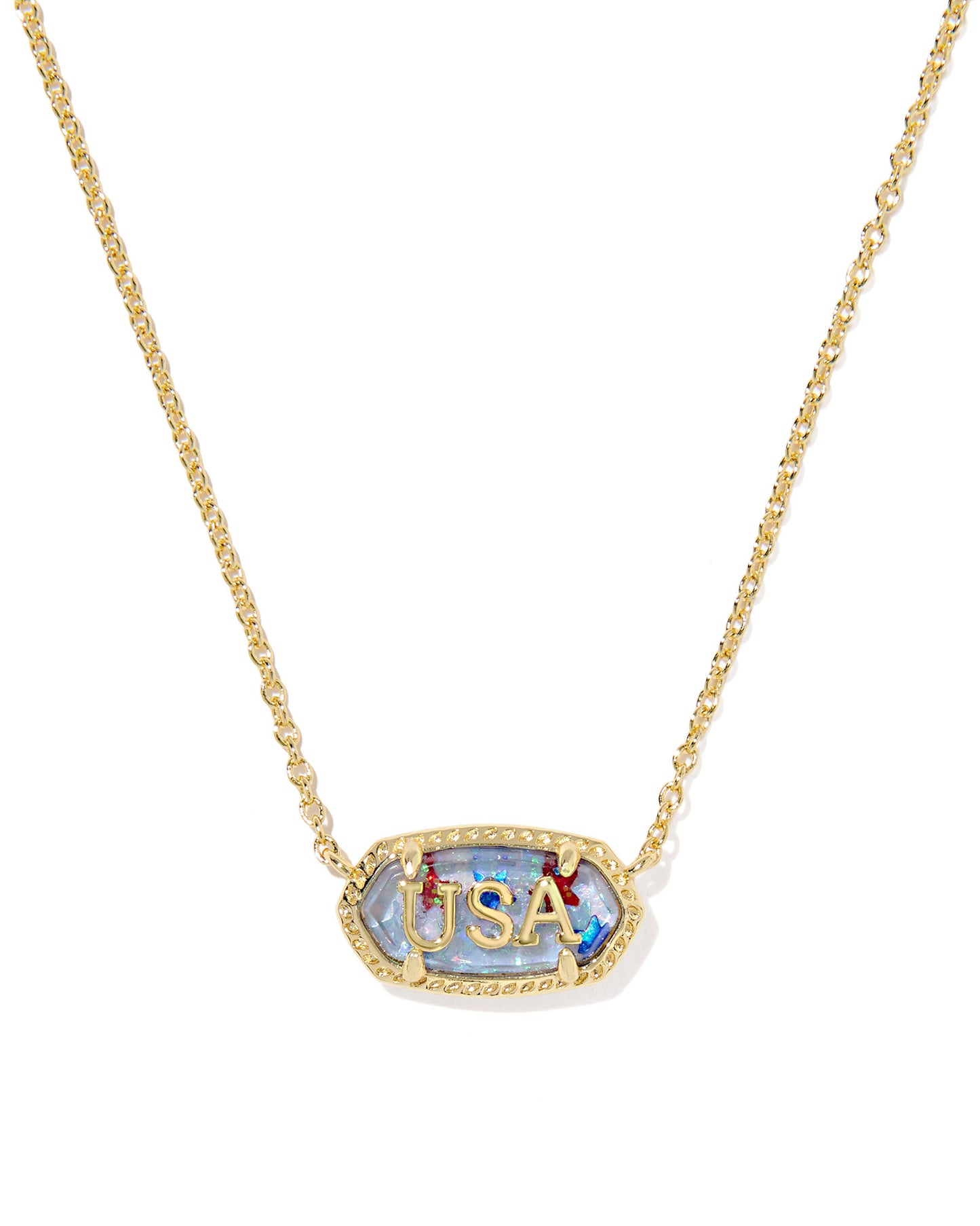 ELISA USA SHORT PENDANT NECKLACE GOLD or SILVER RED WHITE BLUE STAR ILLUSION