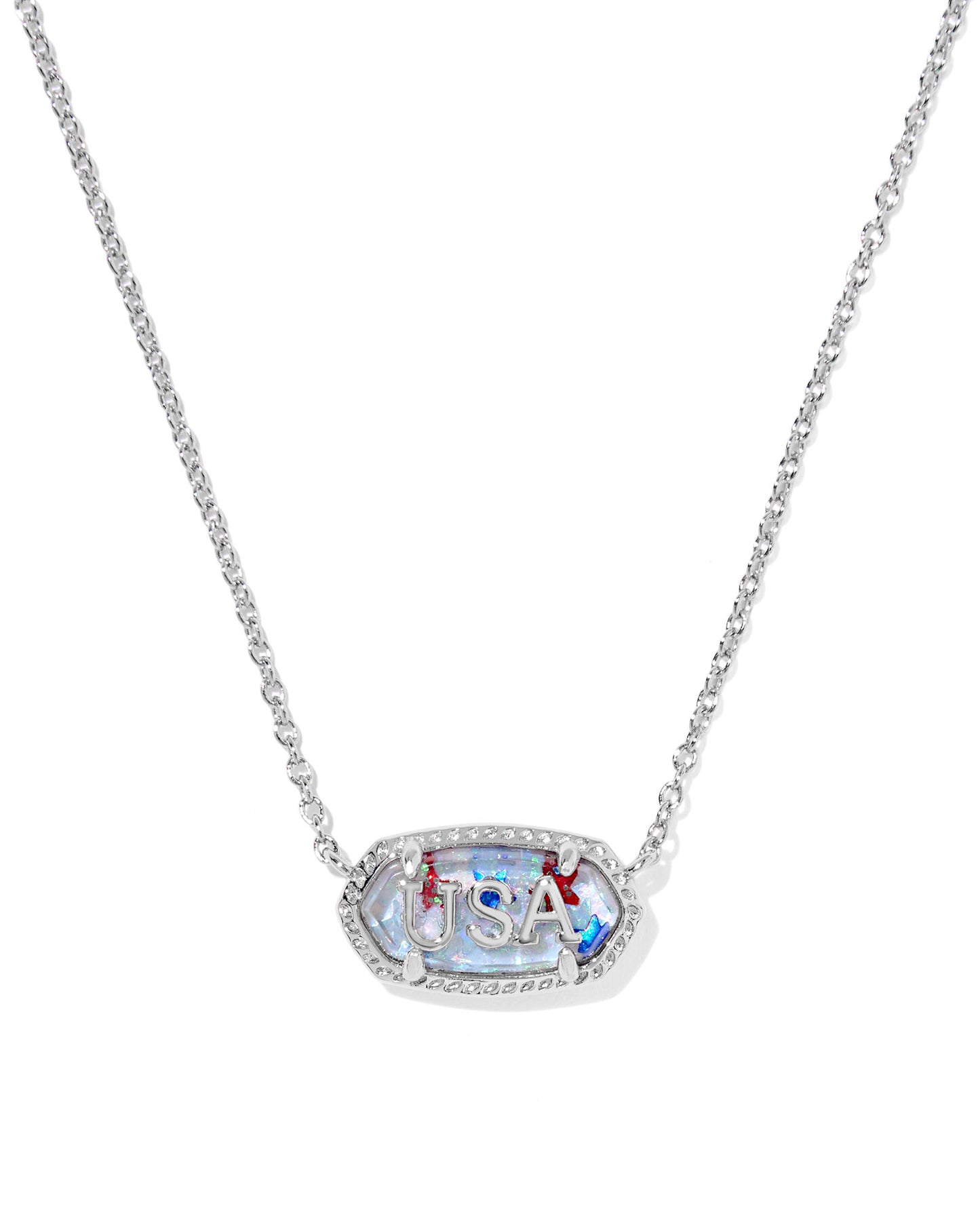 ELISA USA SHORT PENDANT NECKLACE GOLD or SILVER RED WHITE BLUE STAR ILLUSION