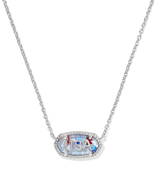 ELISA USA SHORT PENDANT NECKLACE GOLD or SILVER RED WHITE BLUE STAR ILLUSION