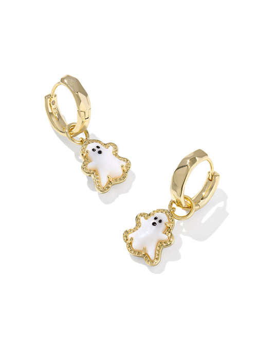 Kendra Scott GHOST HUGGIE EARRINGS GOLD WHITE MOTHER OF PEARL