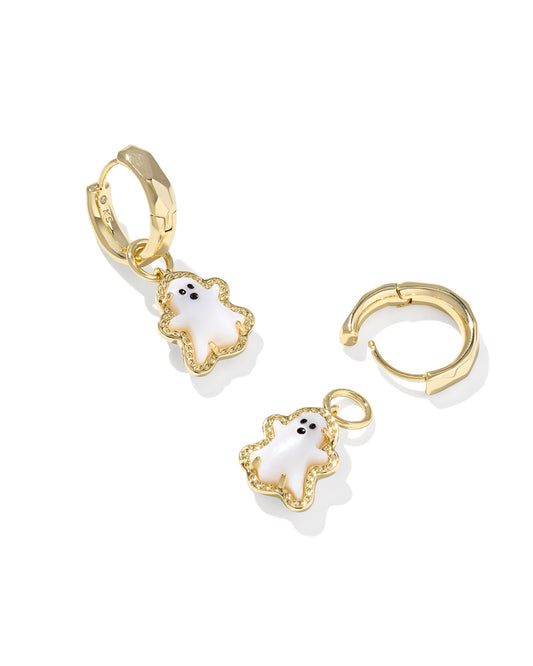 Kendra Scott GHOST HUGGIE EARRINGS GOLD WHITE MOTHER OF PEARL