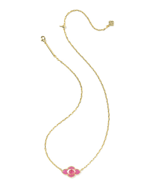 ABBIE MEDALLION SHORT PENDANT NECKLACE GOLD HOT PINK MIX