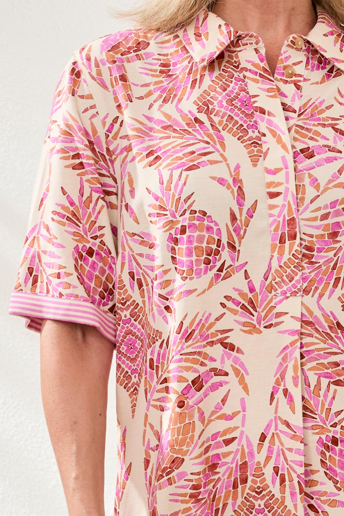 TRIBAL 1/2 SLEEVE BUTTTON FRONT DRESS