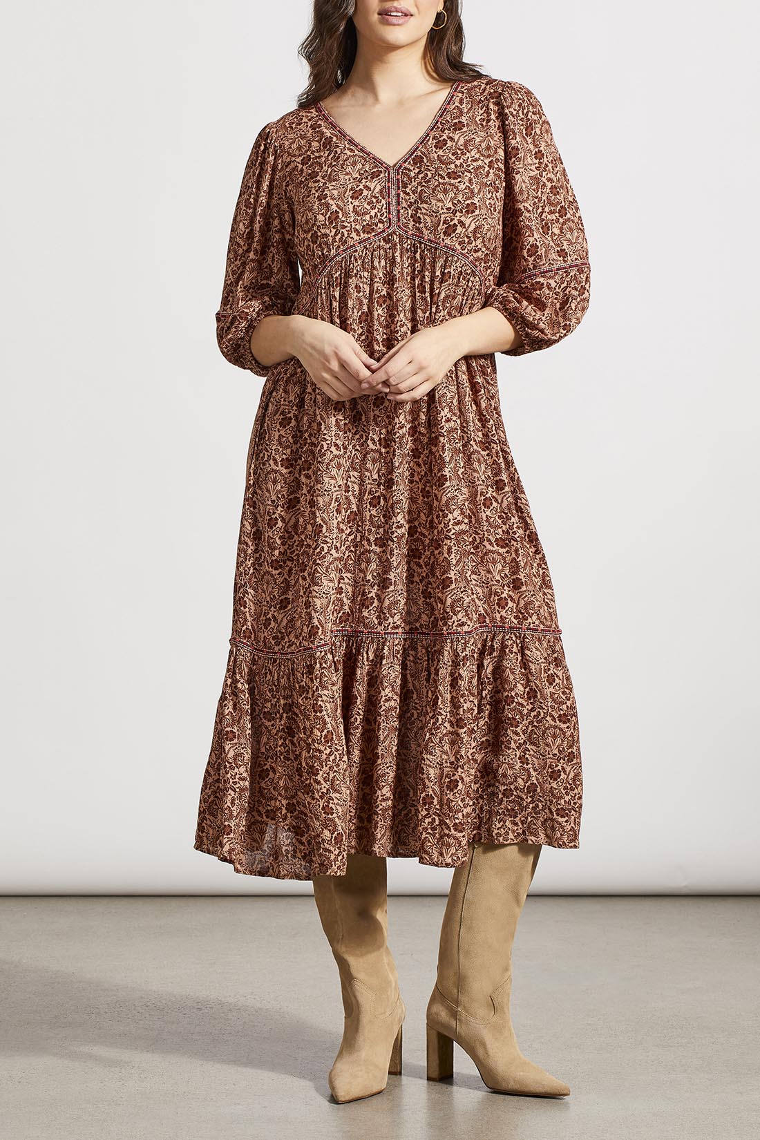 TRIBAL Cappuccino Dress with Embroidery