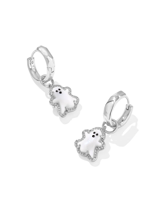 Kendra Scott GHOST HUGGIE EARRINGS SILVER WHITE MOTHER OF PEARL