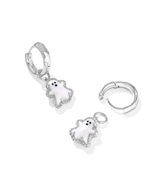 Kendra Scott GHOST HUGGIE EARRINGS SILVER WHITE MOTHER OF PEARL