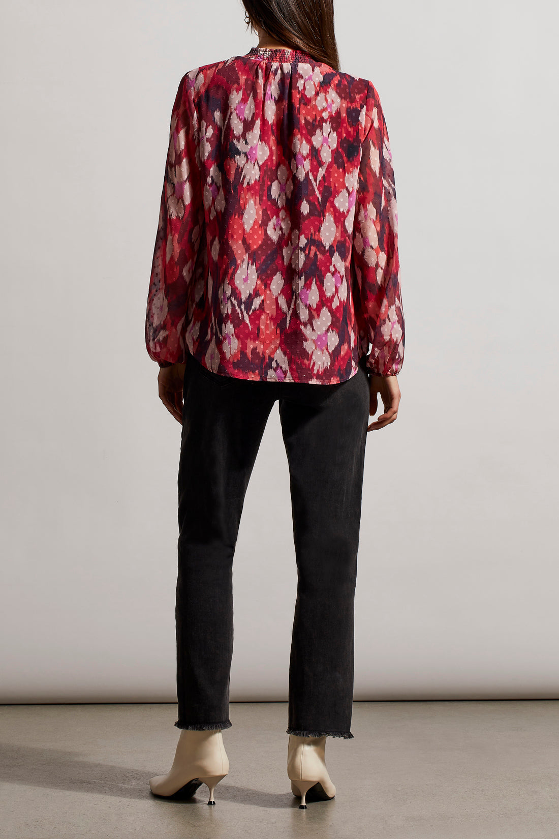 TRIBAL FLOWY SWISS DOT CHIFFON BLOUSE