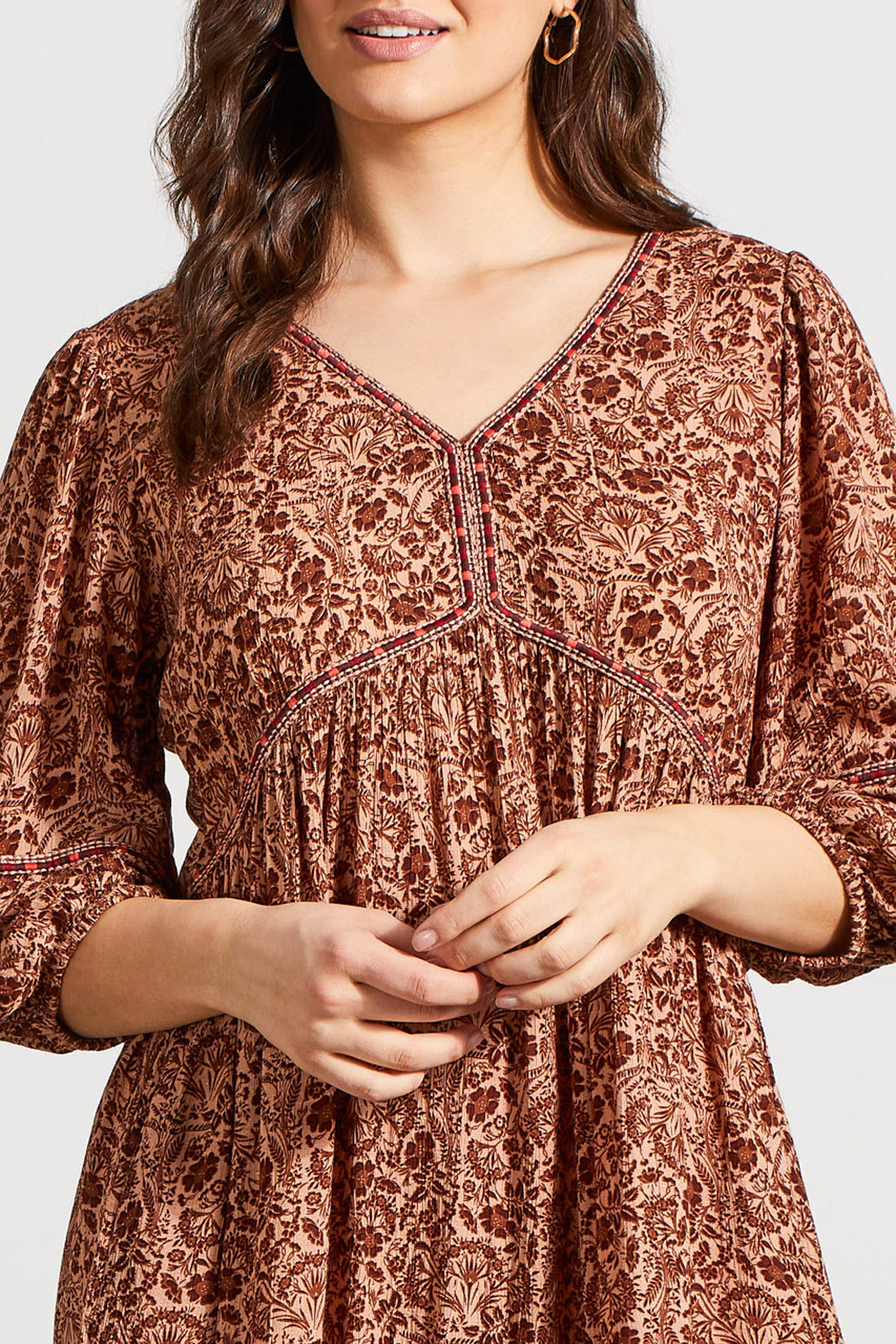 TRIBAL Cappuccino Dress with Embroidery