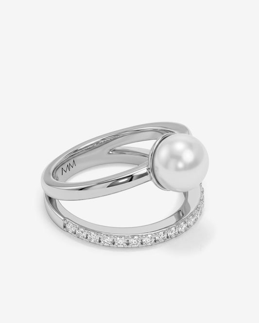 Melinda Maria Perfect Pearl Stacked Ring in Silver
