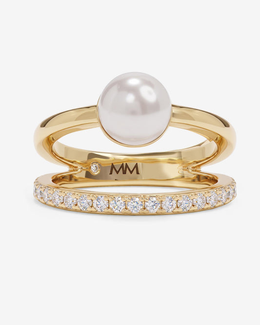 Melinda Maria Perfect Pearl Stacked Ring in Gold