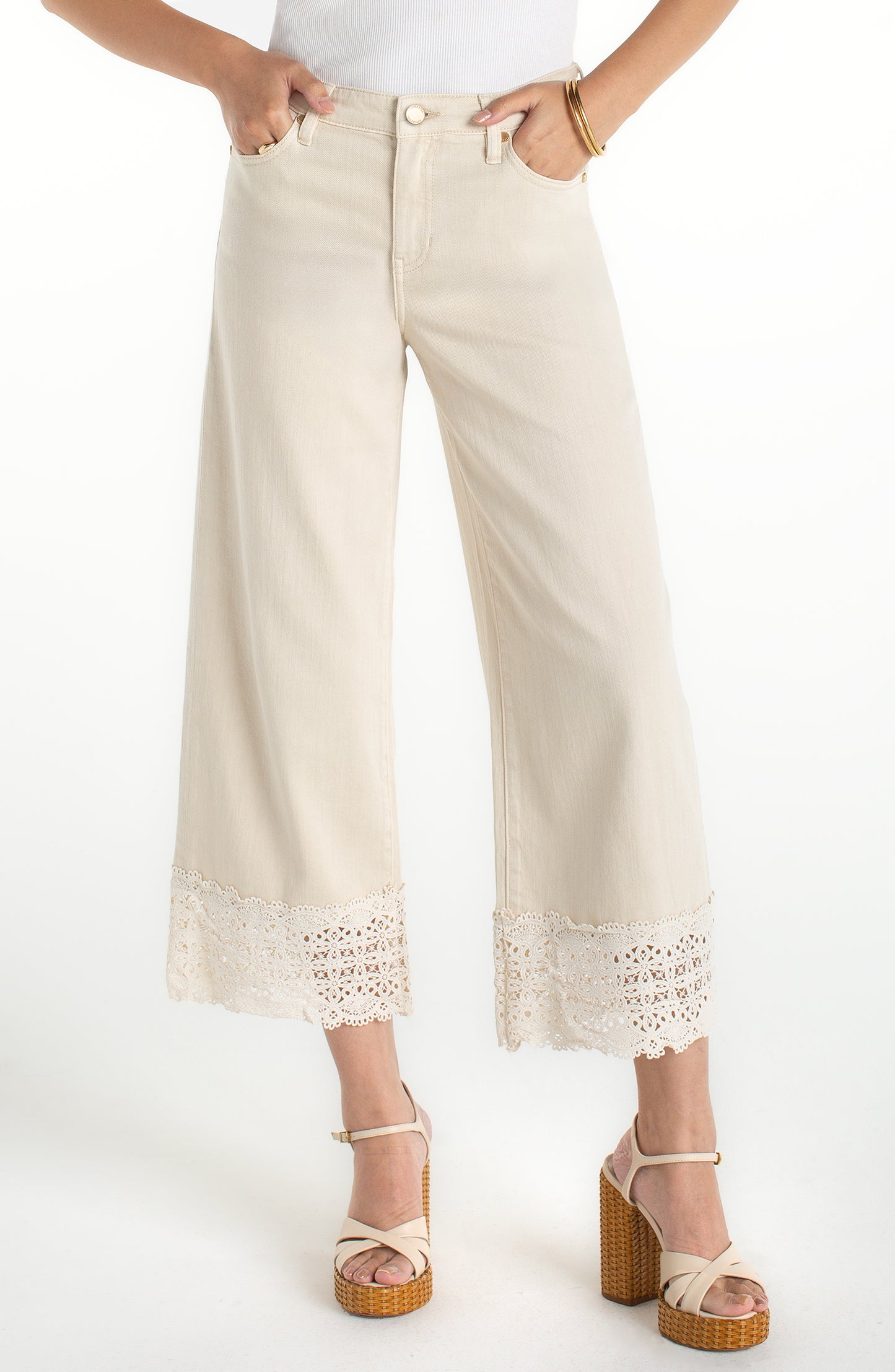 Liverpool Stride Wide Leg With Lace Trim