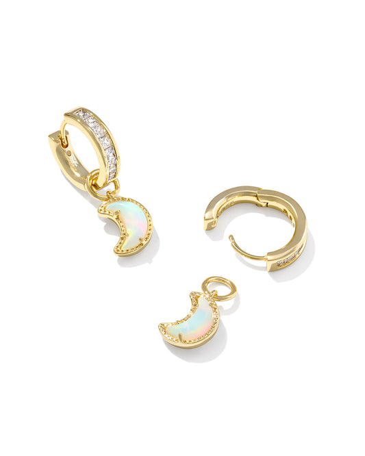 Kendra Scott MOON HUGGIE EARRINGS GOLD WHITE MIX
