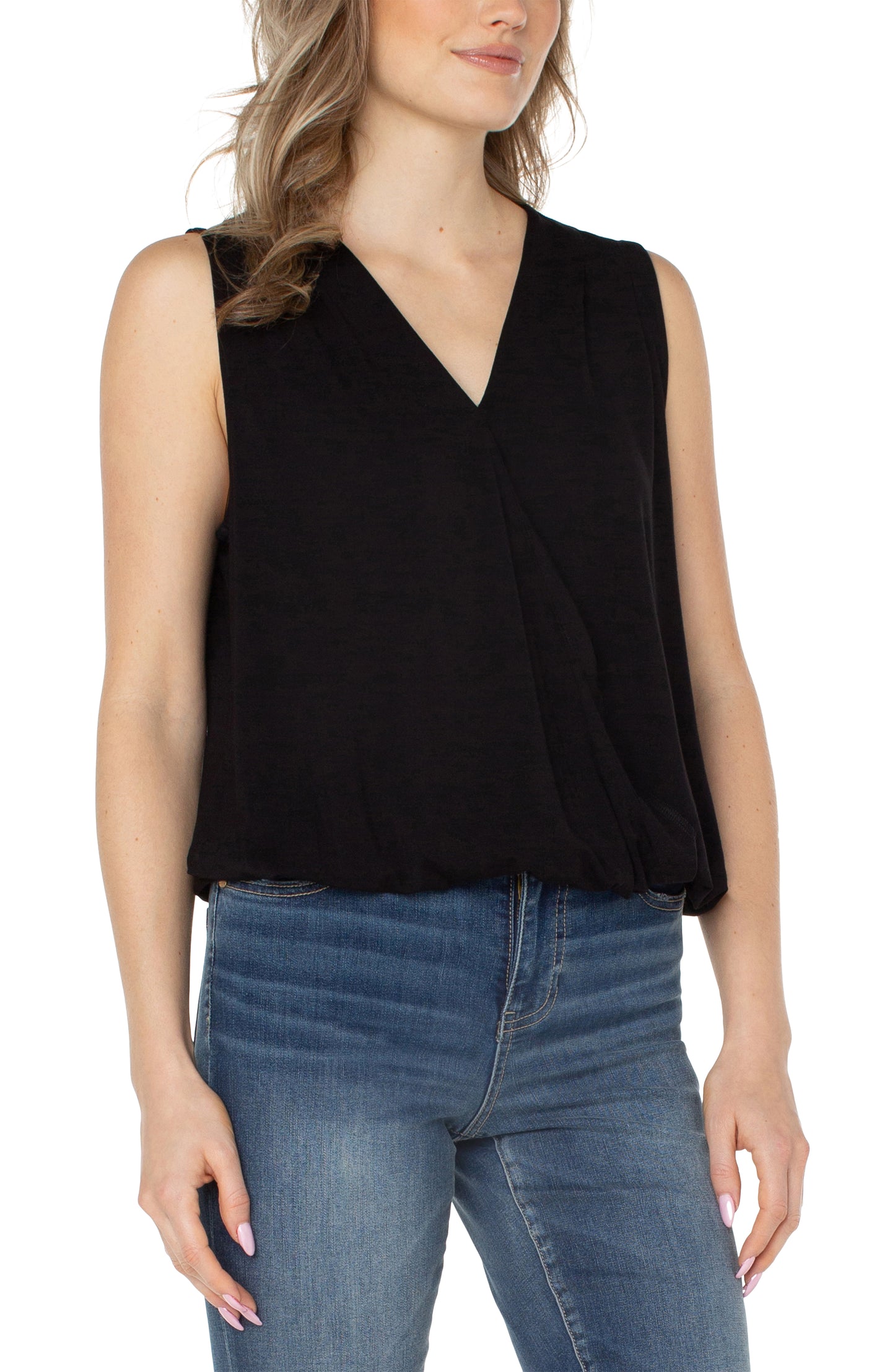 Liverpool SLEEVELESS V-NECK DRAPE FRONT KNIT TOP (Black or White)