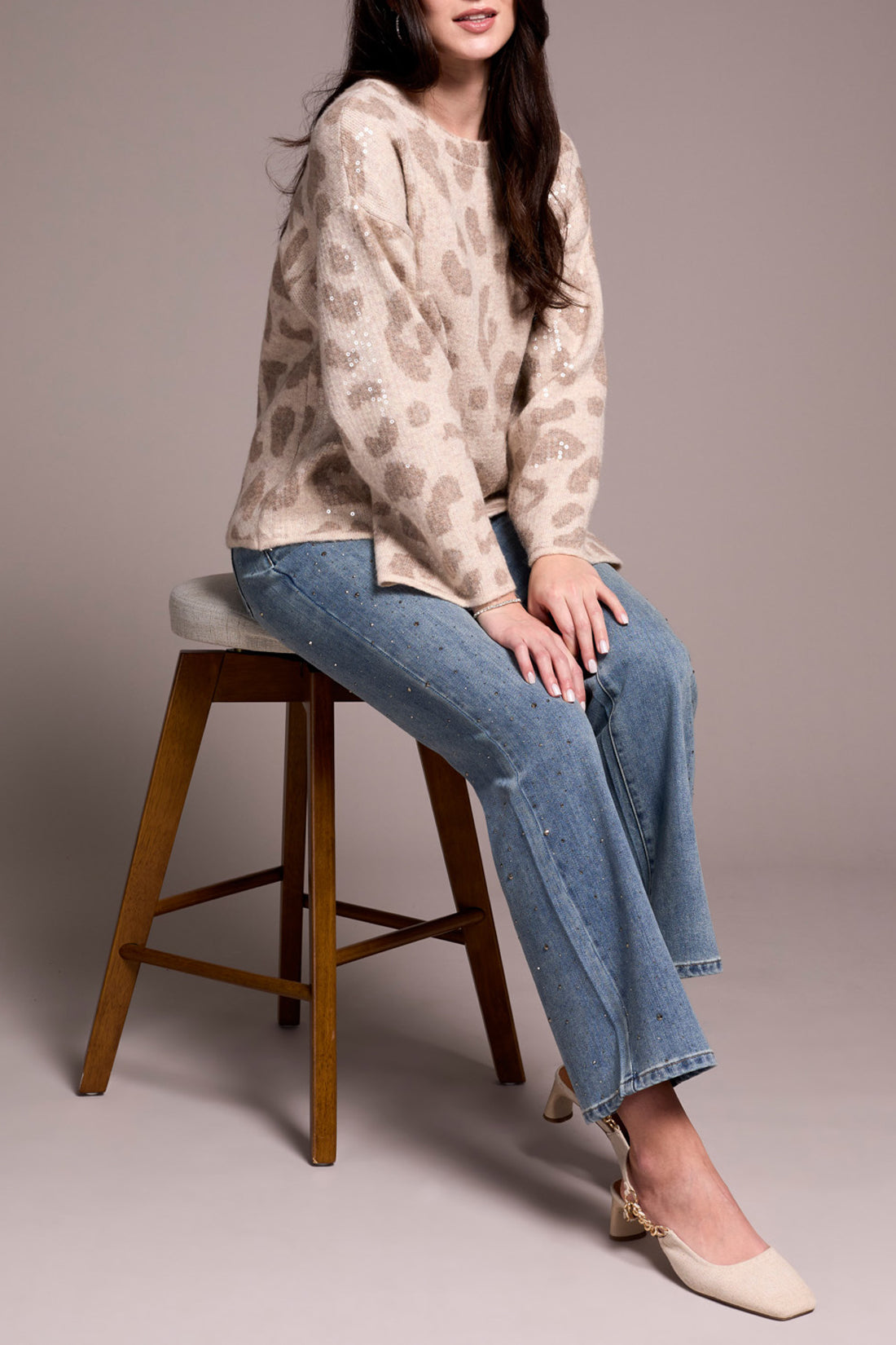 TRIBAL CREW NECK SWEATER with SEQUINS