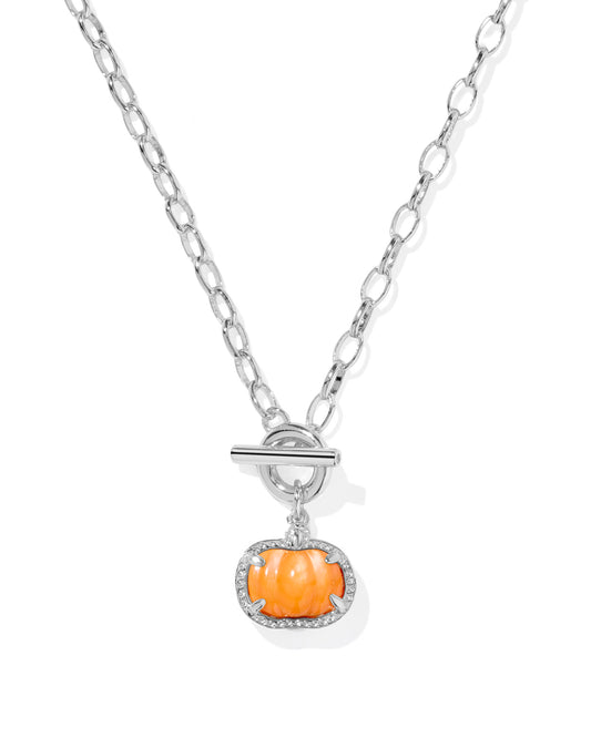 Kendra Scott PUMPKIN LINK AND CHAIN NECKLACE SILVER ORANGE MOTHER OF PEARL