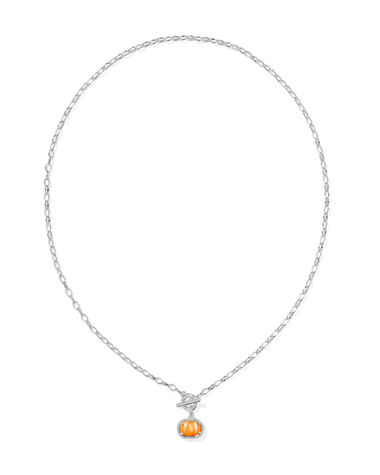 Kendra Scott PUMPKIN LINK AND CHAIN NECKLACE SILVER ORANGE MOTHER OF PEARL