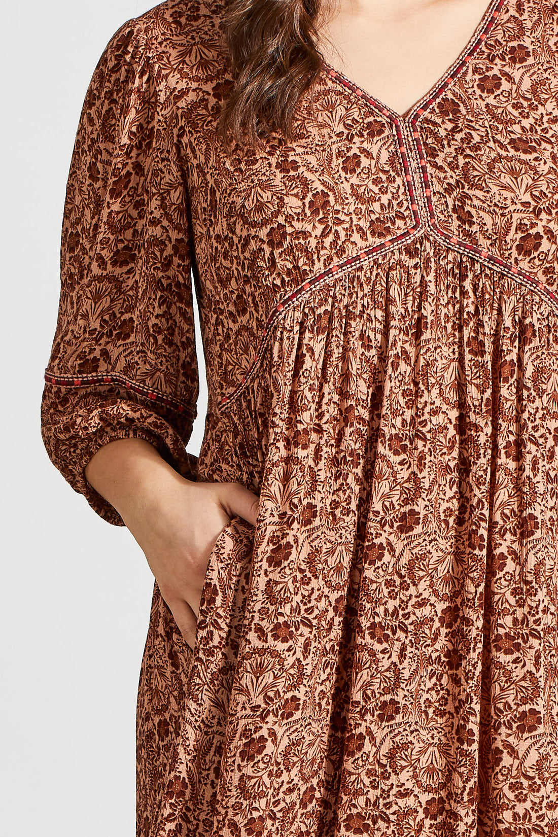 TRIBAL Cappuccino Dress with Embroidery