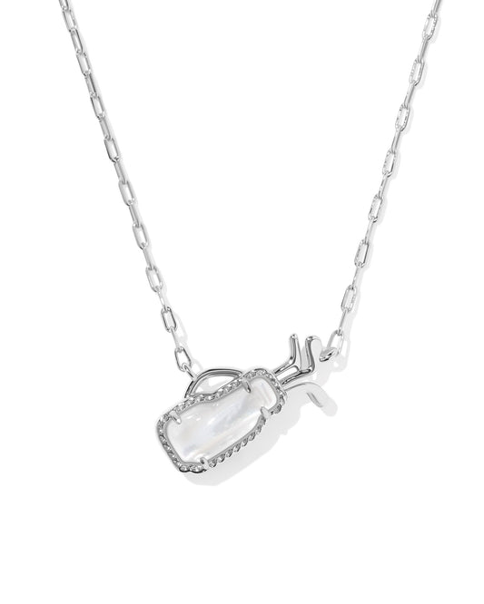 Kendre Scott GOLF SHORT PENDANT NECKLACE SILVER IVORY MOTHER OF PEARL