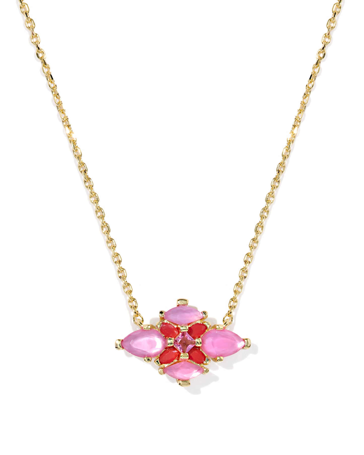 Kendra Scott ABBIE CRYSTAL SHORT PENDANT NECKLACE GOLD PINK MIX