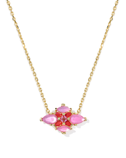 Kendra Scott ABBIE CRYSTAL SHORT PENDANT NECKLACE GOLD PINK MIX