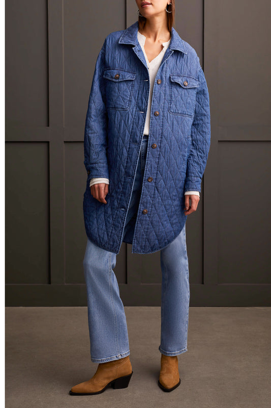 Tribal LONG BUTTON FRT QUILTED JACKET-BLUECHAMBRAY