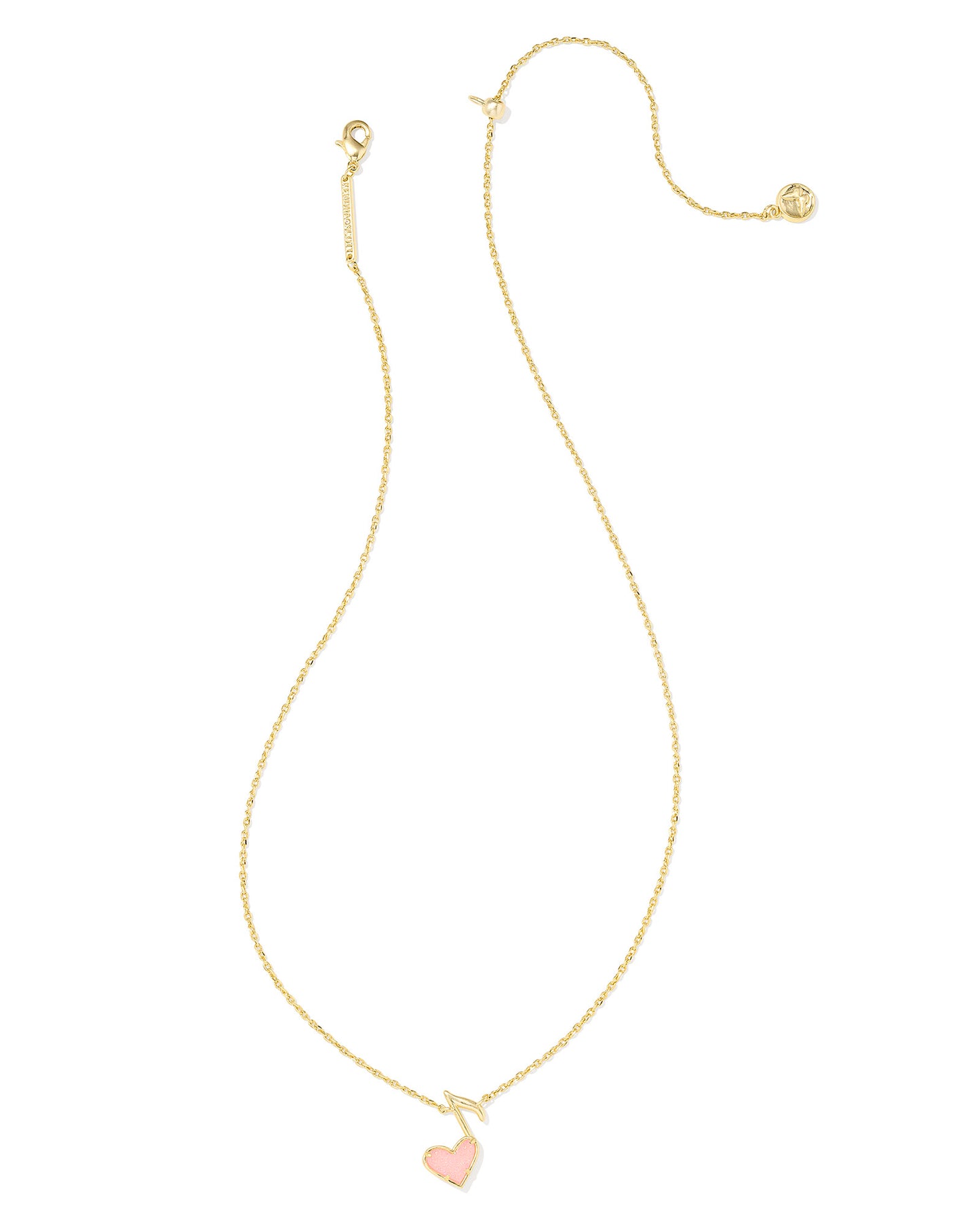 Kendra Scott DOLLY PARTON ARI HEART MUSIC NOTE SHORT PENDANT NECKLACE GOLD LIGHT PINK DRUSY