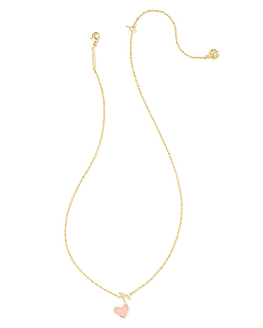 Kendra Scott DOLLY PARTON ARI HEART MUSIC NOTE SHORT PENDANT NECKLACE GOLD LIGHT PINK DRUSY