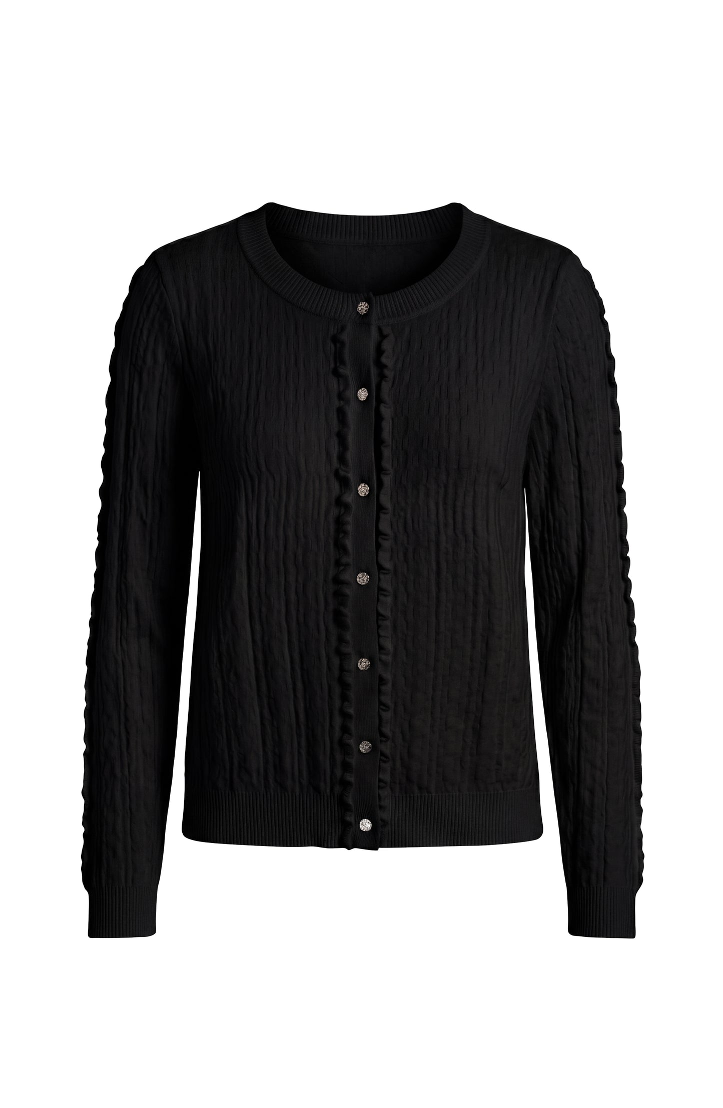 Liverpool Button Front Cardigan Sweater W/ Ruffles - Cream or Black