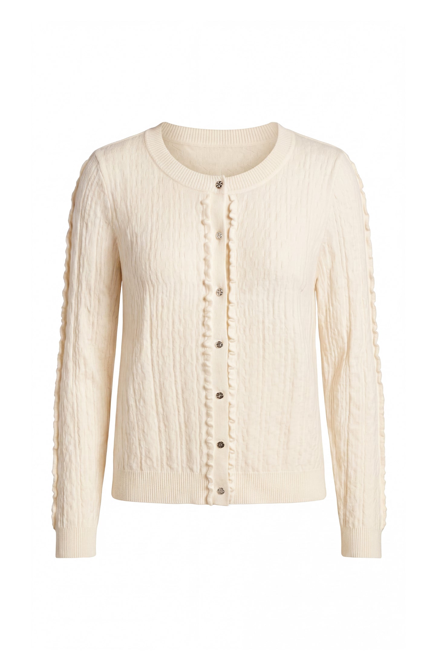 Liverpool Button Front Cardigan Sweater W/ Ruffles - Cream or Black
