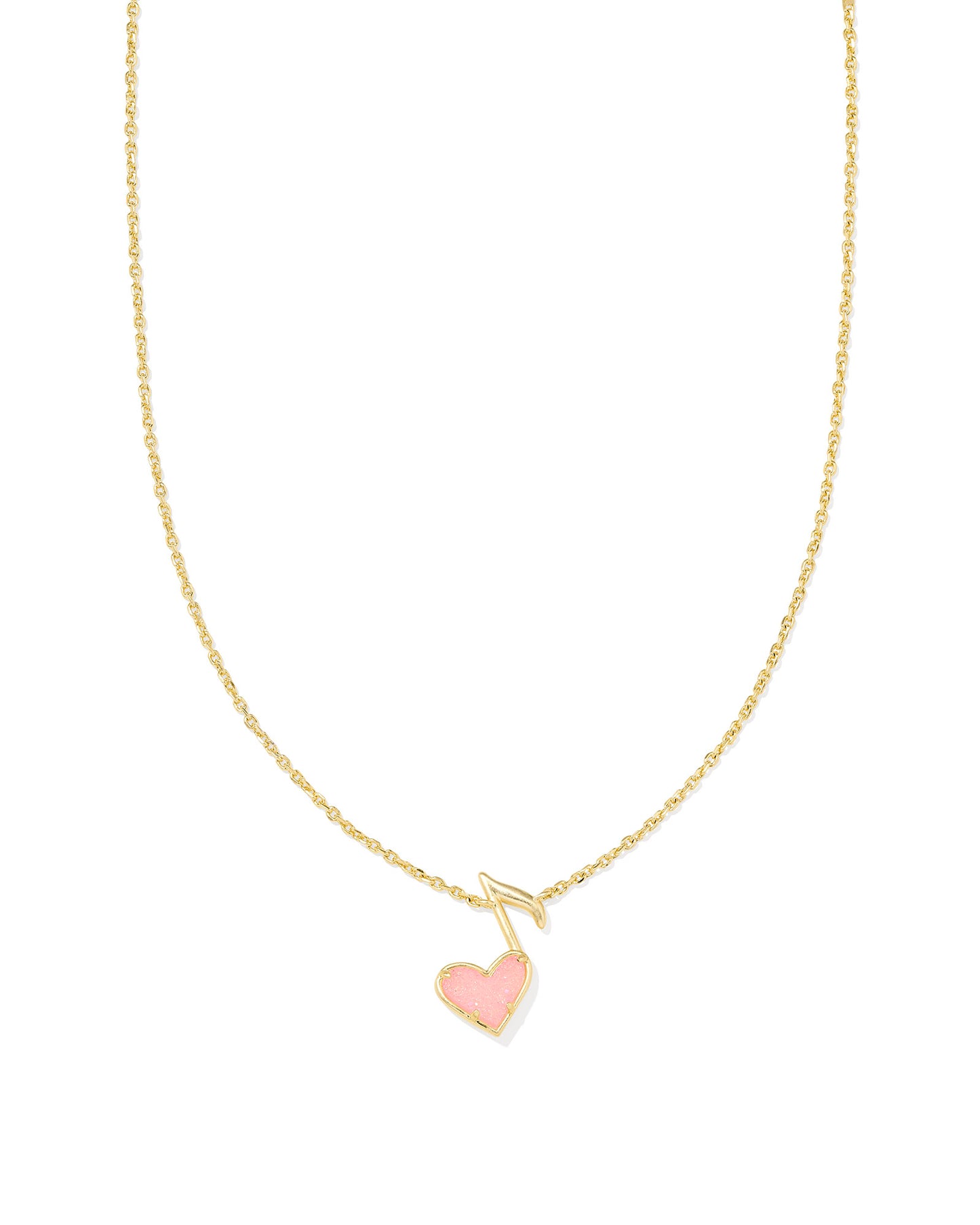 Kendra Scott DOLLY PARTON ARI HEART MUSIC NOTE SHORT PENDANT NECKLACE GOLD LIGHT PINK DRUSY