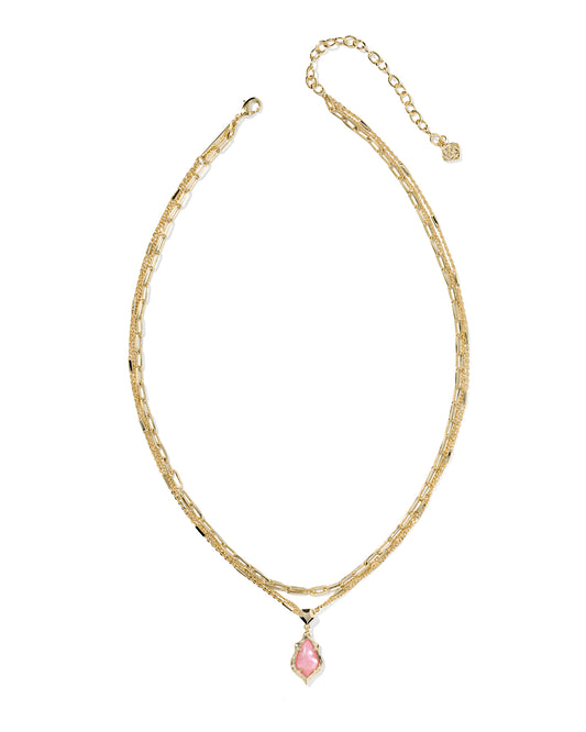 Kendra Scott ADRIANA SCALLOP FRAME MULTI STRAND NECKLACE GOLD LIGHT PINK IRIDESCENT ABALONE
