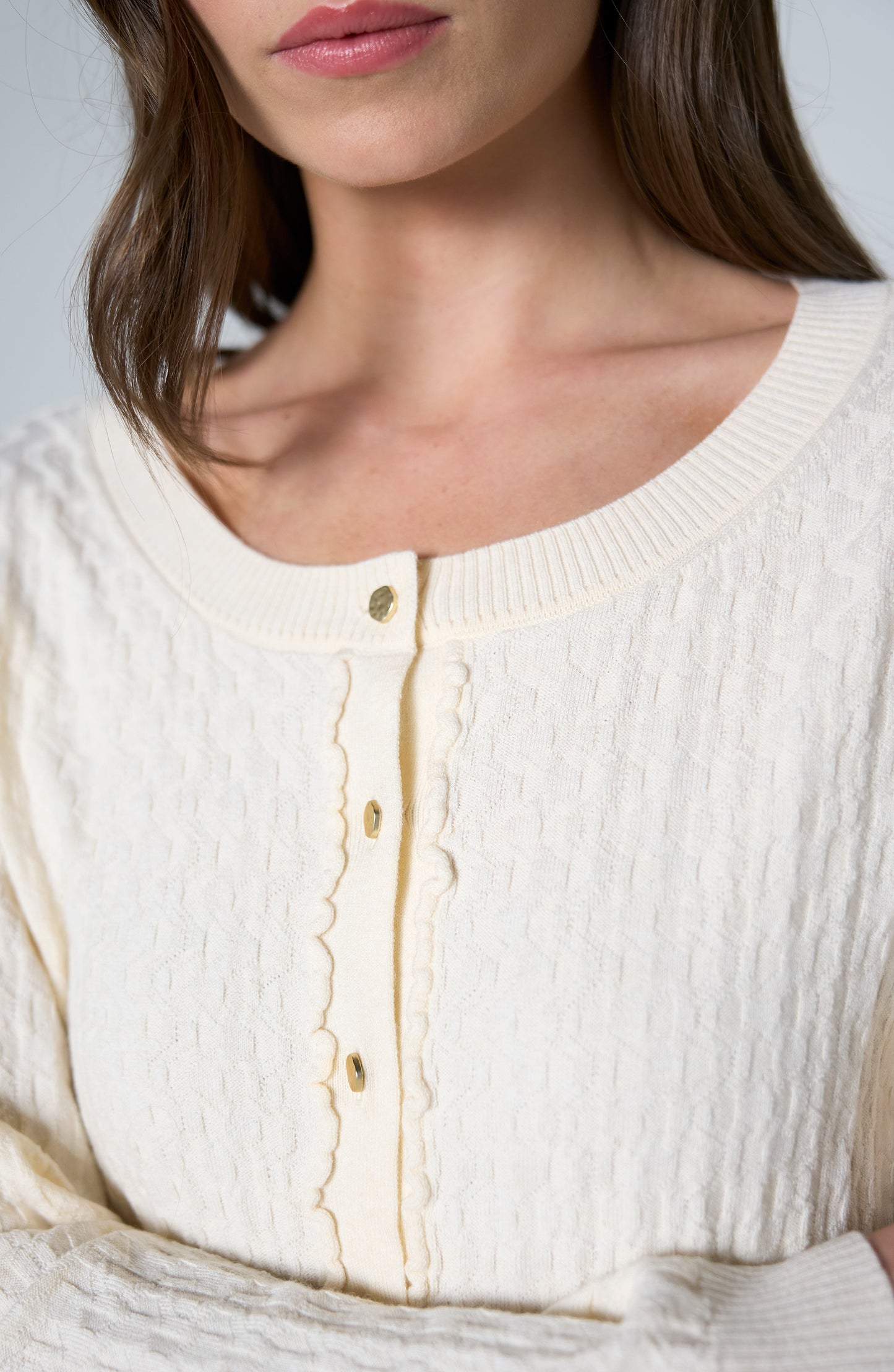 Liverpool Button Front Cardigan Sweater W/ Ruffles - Cream or Black