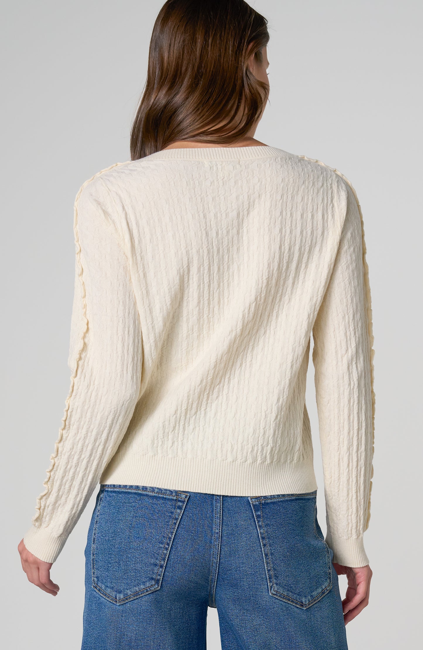 Liverpool Button Front Cardigan Sweater W/ Ruffles - Cream or Black