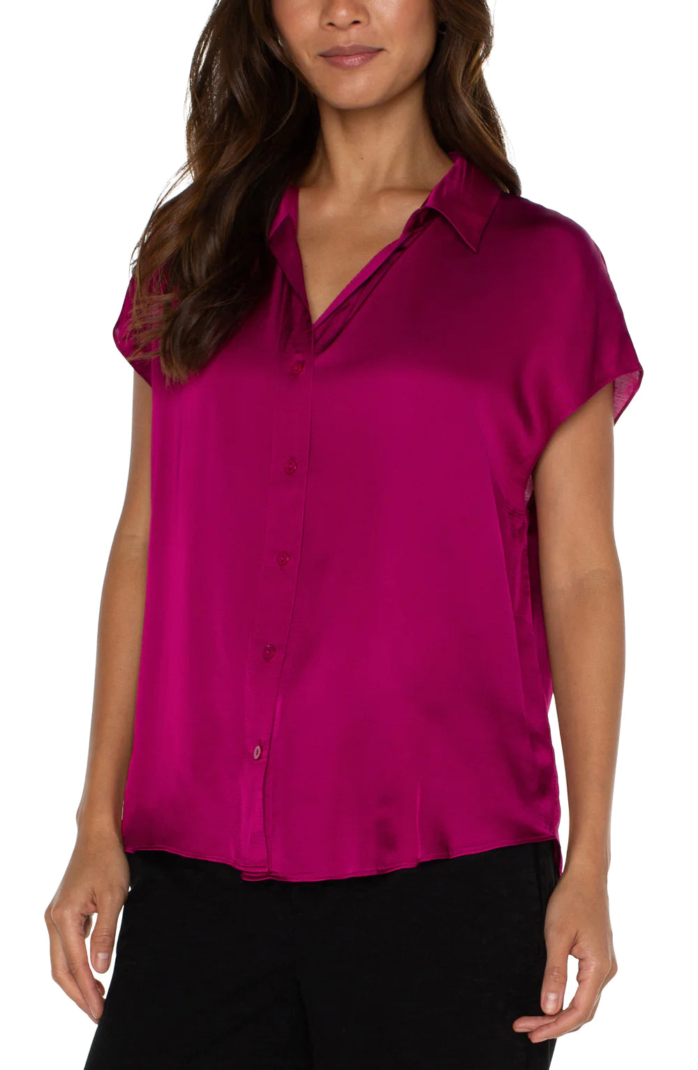 Liverpool BUTTON FRONT DOLMAN SLEEVE BLOUSE in Fuchsia Kiss