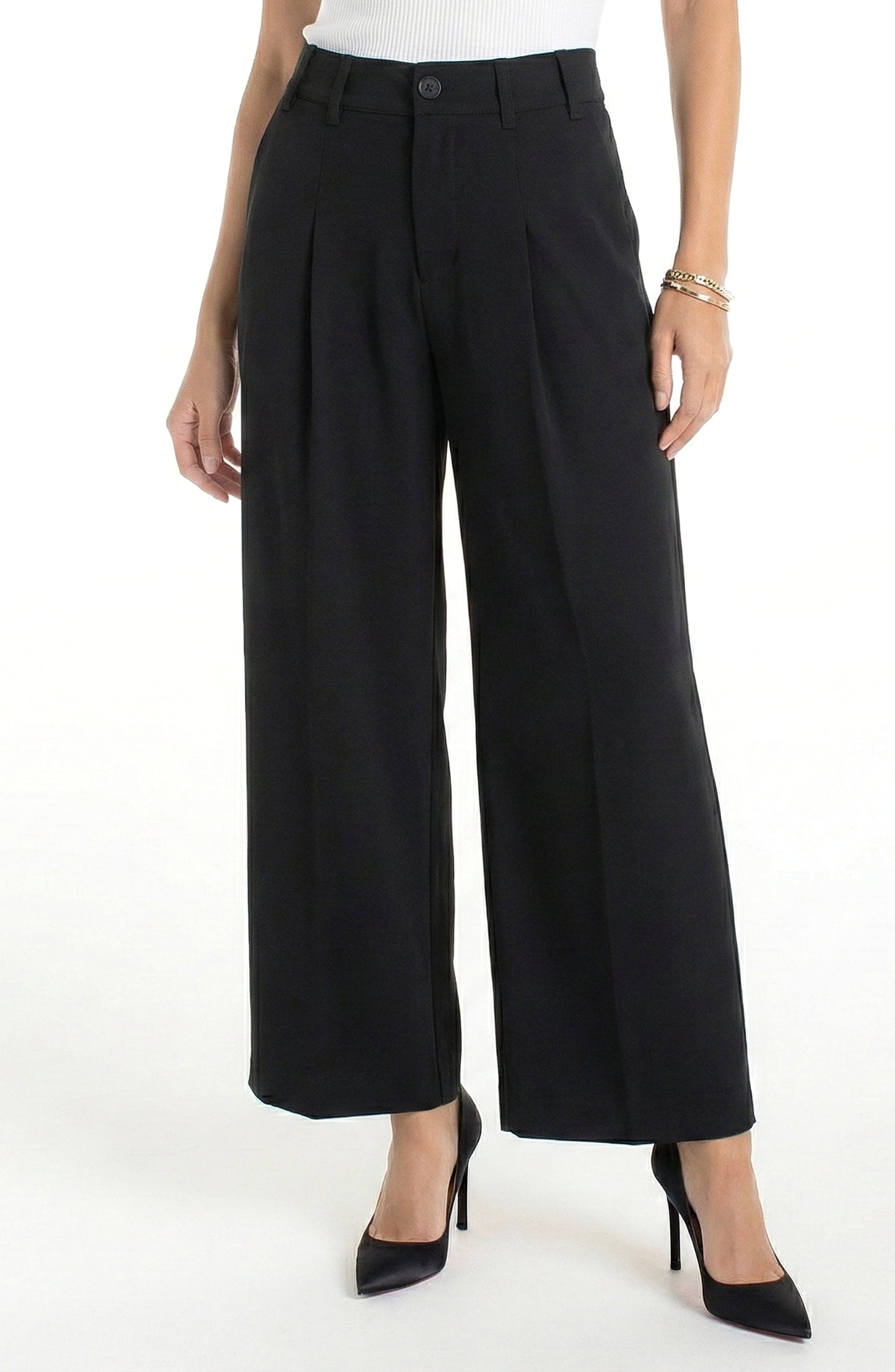 Liverpool High Rise Black Pleated Wide Leg Trouser