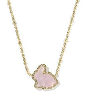 Kendra Scott BUNNY SHORT PENDANT NECKLACE GOLD MATTE BLUSH PINK DICHROIC GLASS