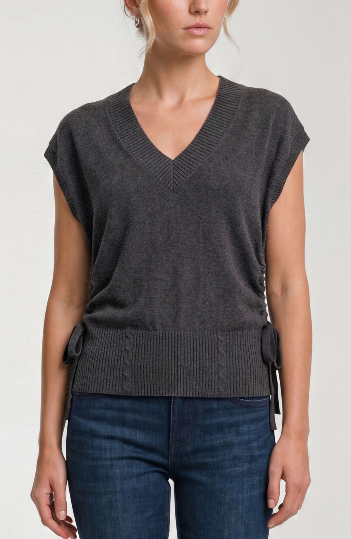 Liverpool V-neck Dolman Sweater W/ Ties - Dark heather charcoal