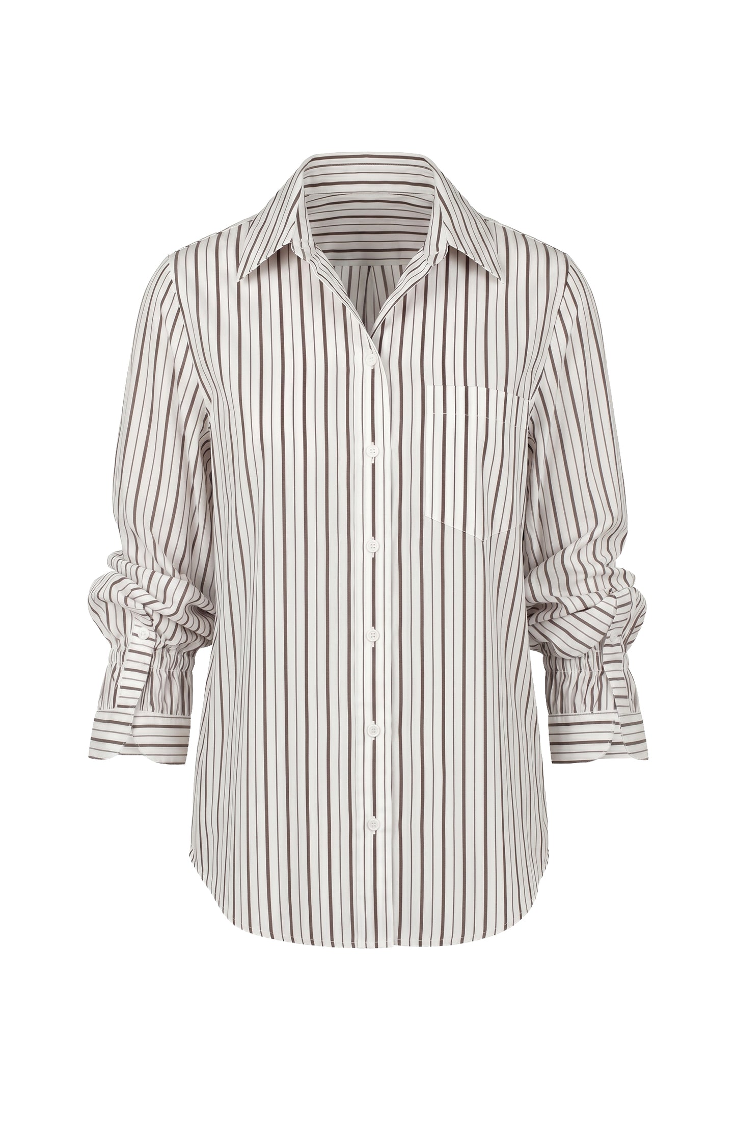 Liverpool Adjustable Sleeve Button Front Woven Top - Cream dark espresso